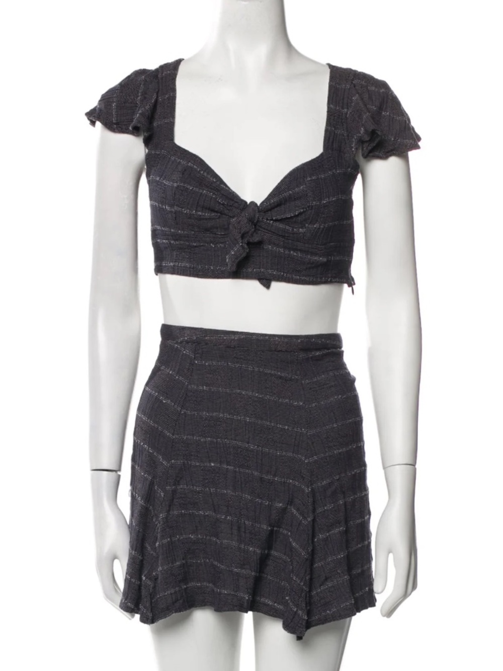 Reformation Two-Piece Knit Crop Top & Skirt Set in Deep Navy - Size Small